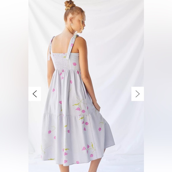 Urban Outfitters Linen Dress Midi Floral Print Dress Size Medium - Picture 3 of 16